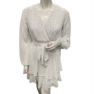 Japna Ivory Wrap Dress with Black Dots Size XL